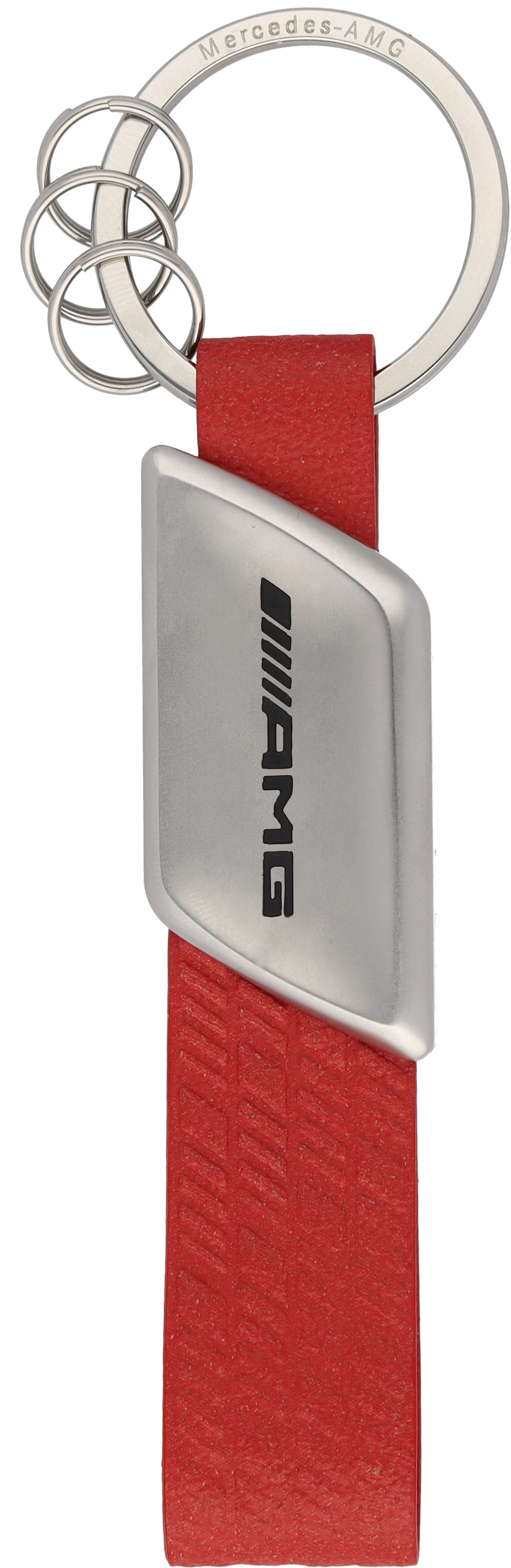 AMG key ring - red / silver-coloured, Stainless steel / Apple leather (vegan)