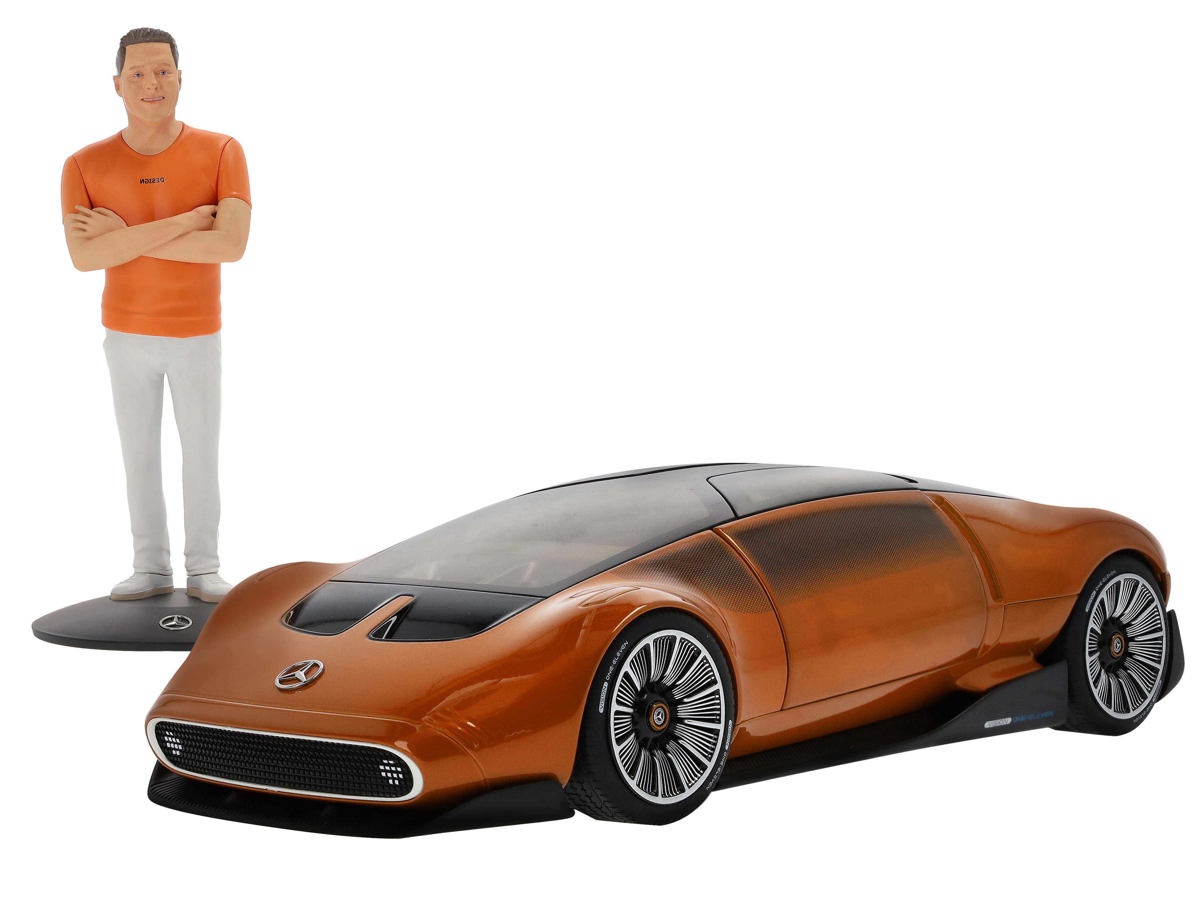 Vision One-Eleven set with figurine, Show car - orange, NZG, 1:18