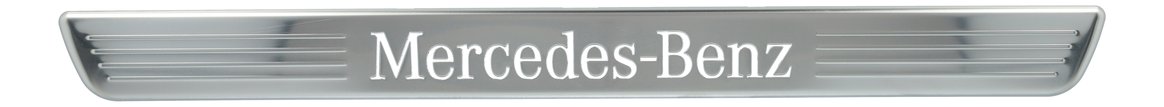 Exchangeable cover for illuminated door sill panel, Mercedes-Benz, Front, set of 2 - Stainless steel, silver-coloured / white