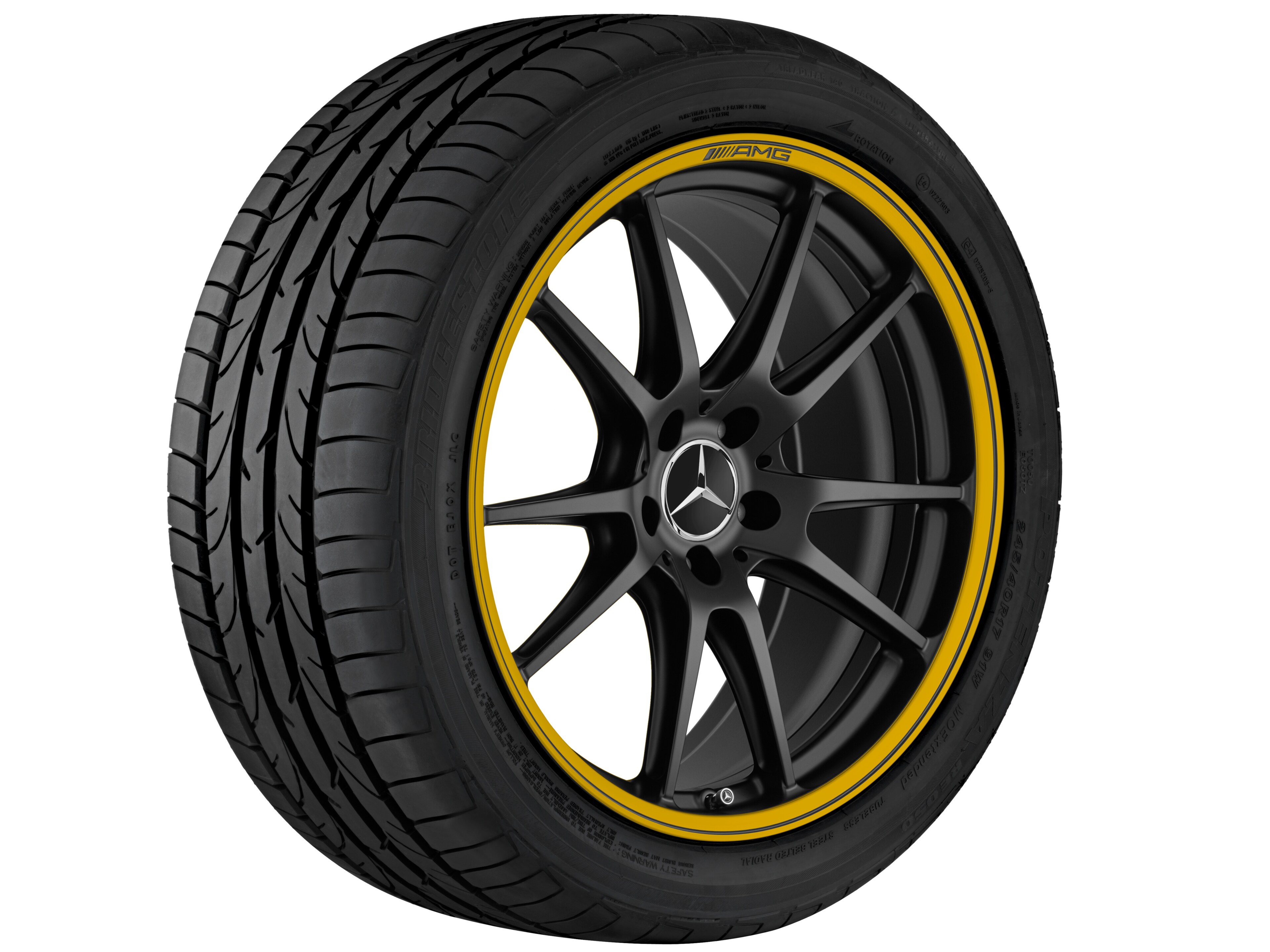 AMG forged wheel in 5-twin-spoke design, 50.8 cm (20-inch), Rim flange, painted yellow - 10,5 J x 20 ET 57, matt black, high-sheen