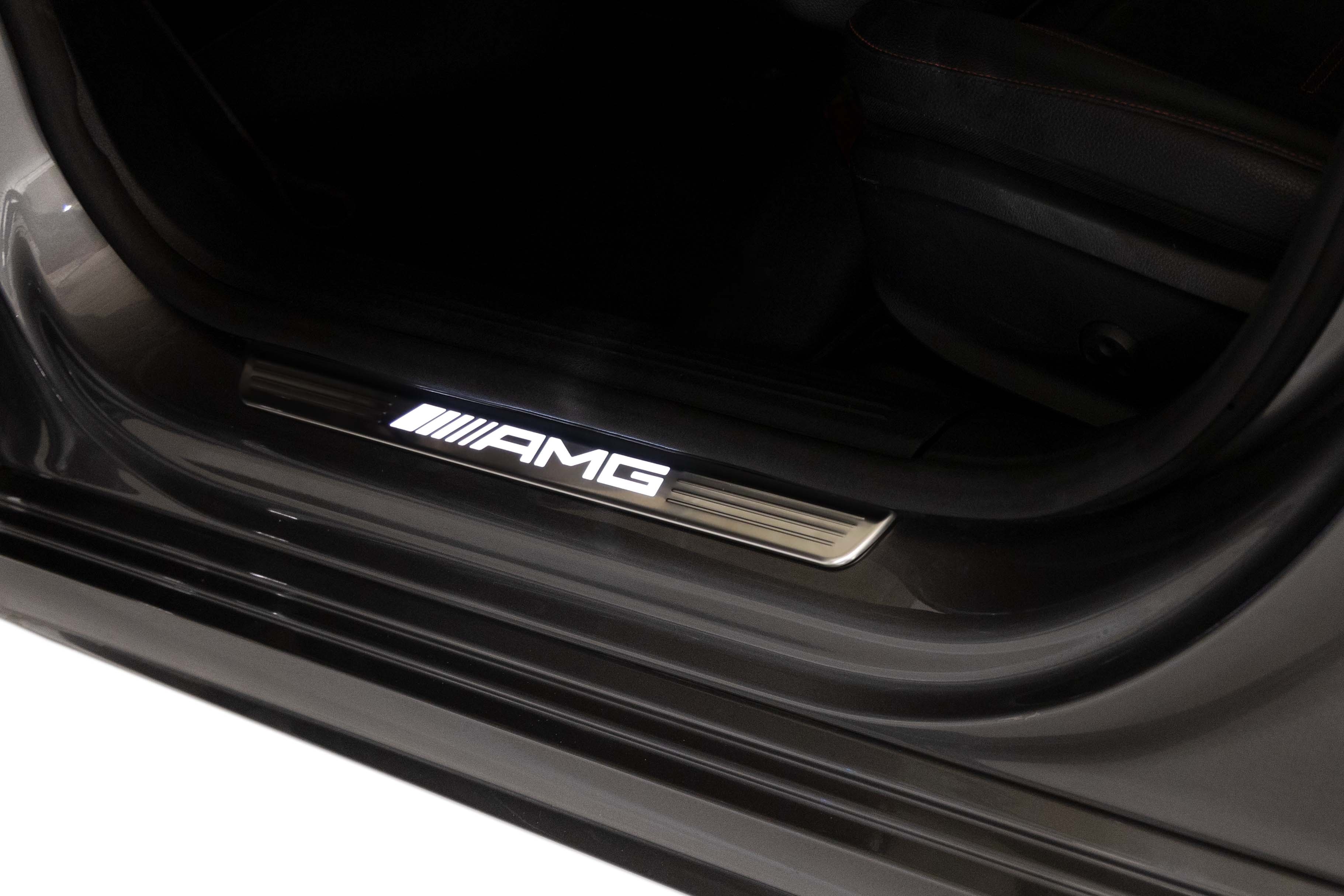 Exchangeable cover for illuminated door sill panel, AMG, Front, set of 2 - Stainless steel, silver-coloured / white