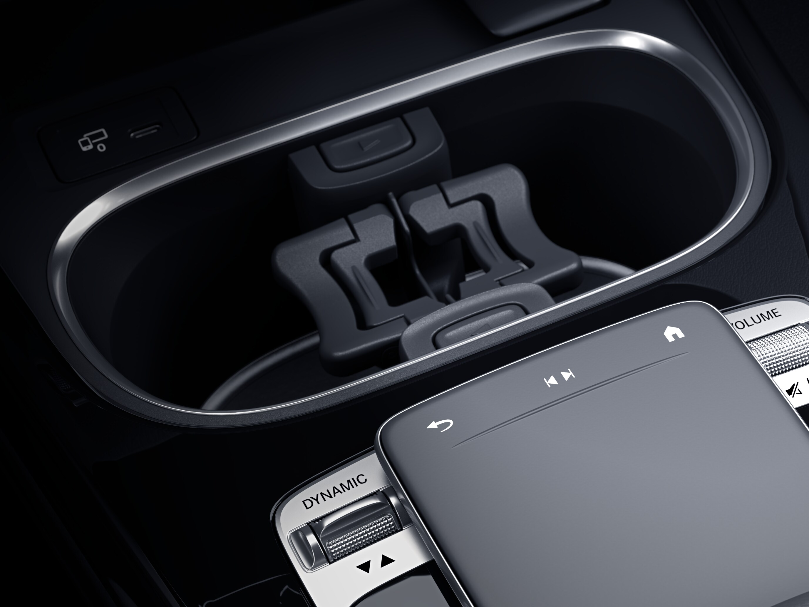 Drinks holder, Centre console, Vehicles with DCT transmission - black