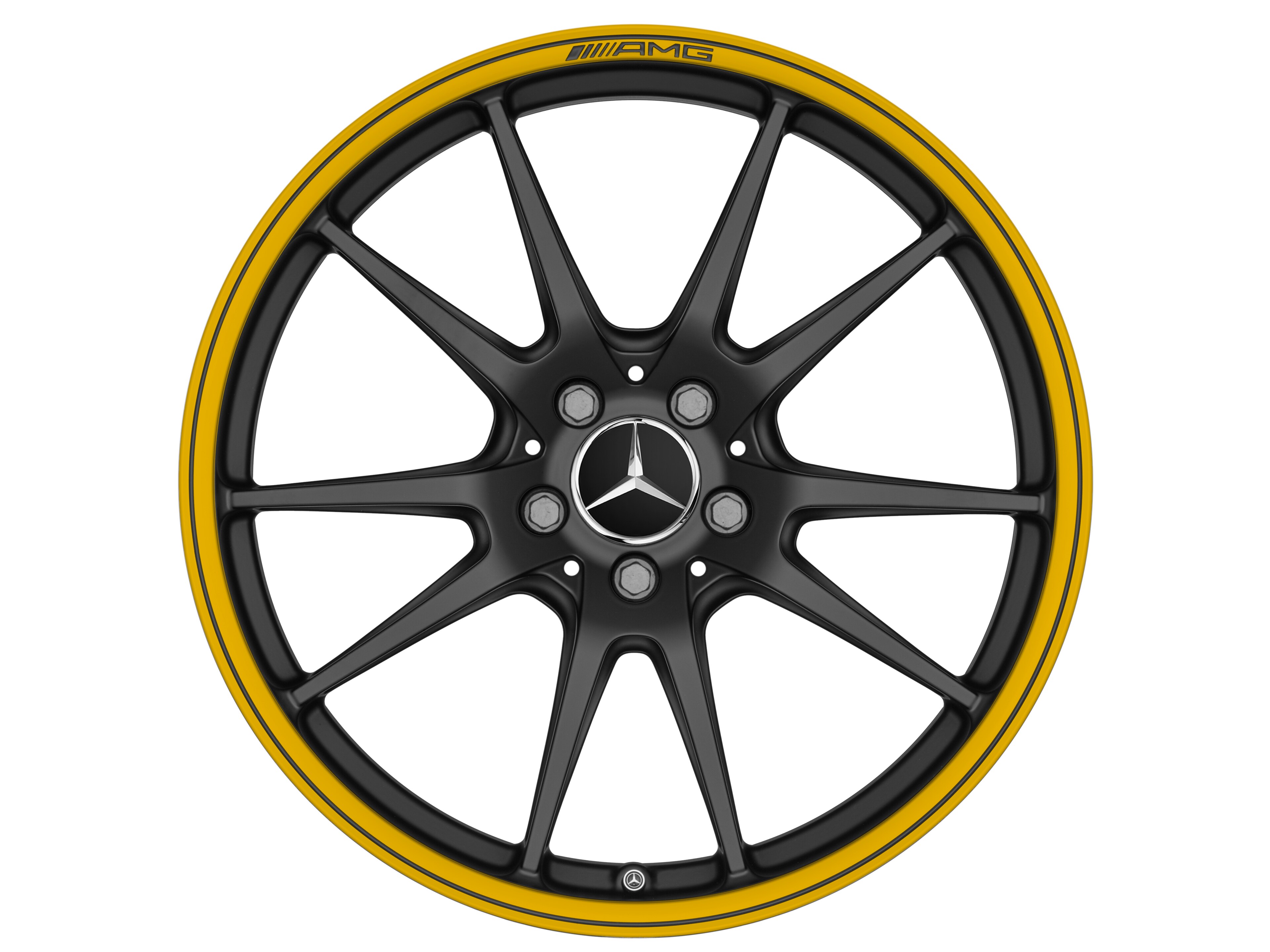 AMG forged wheel in 5-twin-spoke design, 48.3 cm (19-inch), Rim flange, painted yellow - 9 J x 19 ET 25, matt black, high-sheen