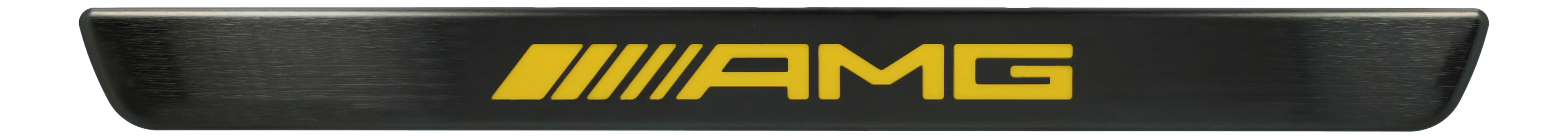 Exchangeable cover for illuminated door sill panel, AMG, Front, set of 2 - Stainless steel, black / yellow