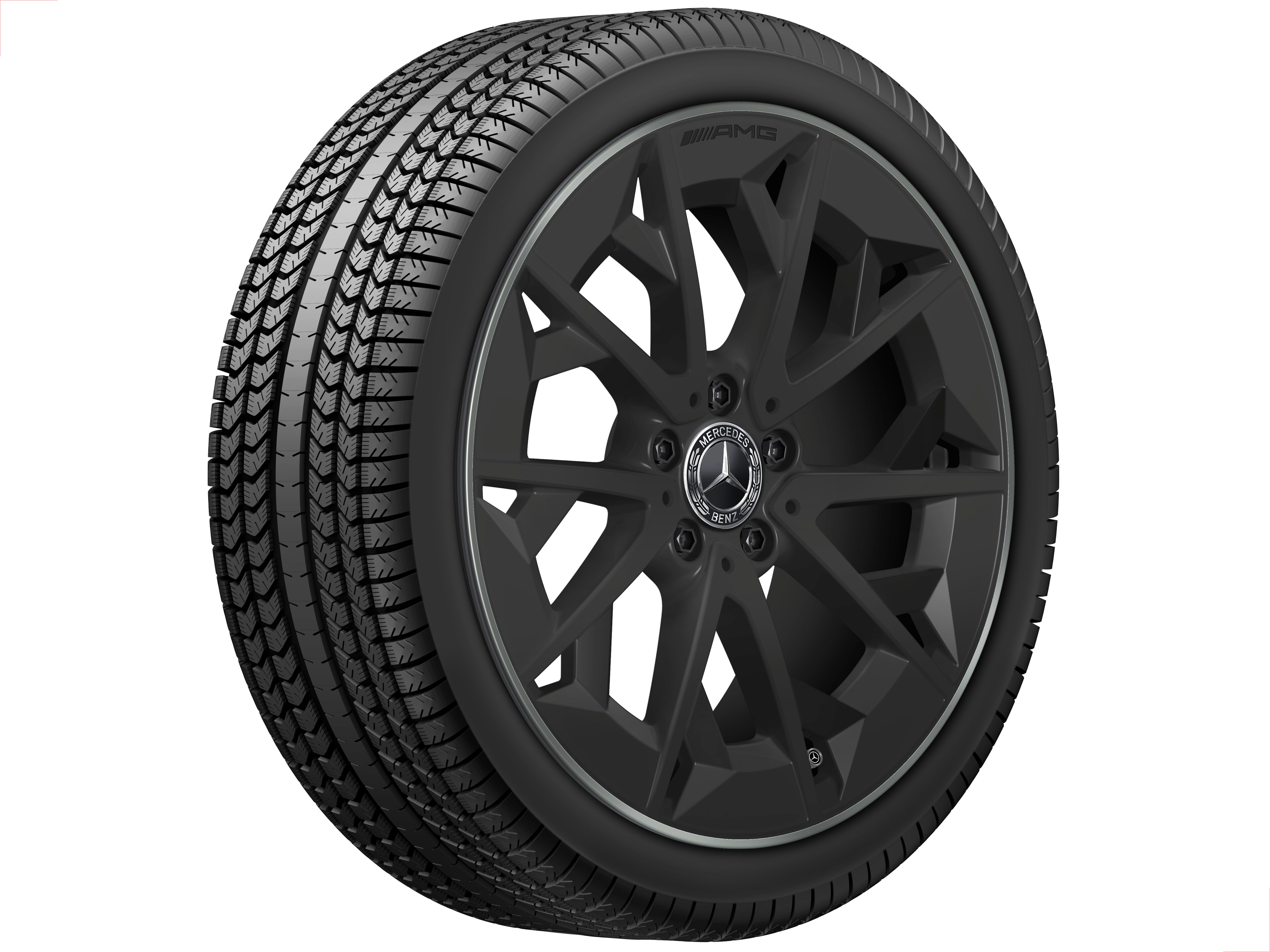 AMG light-alloy wheel, in cross-spoke design, 48.3 cm (19-inch) - 7,5 J x 19 ET 48,4, matt black / techgold matt